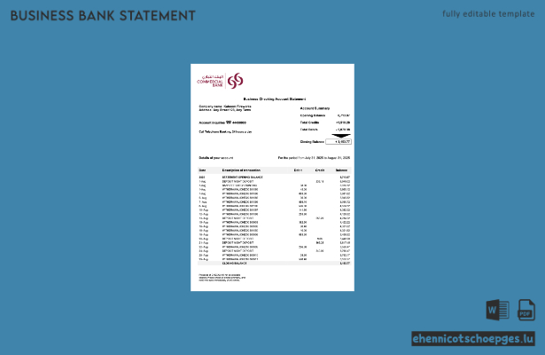 Beispiel eines Kontoauszugs für ein Handelsunternehmen in Katar (Word- und PDF-Datei)